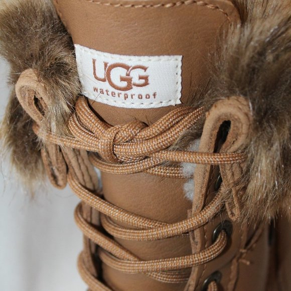 NEW UGG ADIRONDACK III LEATHER FUR SHEARLING SNOW WINTER BOOTS CHESTNUT - Picture 6 of 9